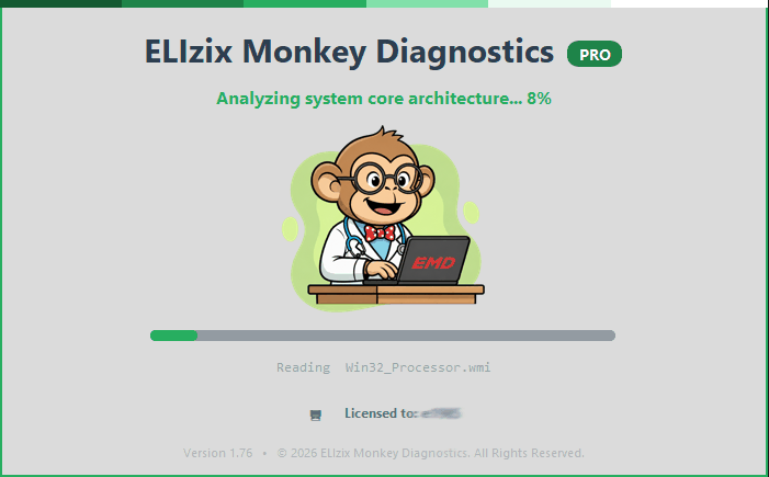 The loading screen, showing a progress bar and the system component currently being read.